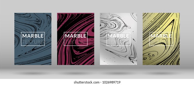 Set of  Covers with Marble Texture. Colorful Fluid. Poster, Brochure, Invitation, Cool Cover, Party Flyers, Business Card, Poster Design, Futurist Title Page. Gradient Vector Marble Texture.