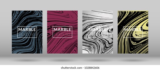 Set of  Covers with Marble Texture. Colorful Fluid. Poster, Brochure, Invitation, Cool Cover, Party Flyers, Business Card, Poster Design, Futurist Title Page. Gradient Vector Marble Texture.