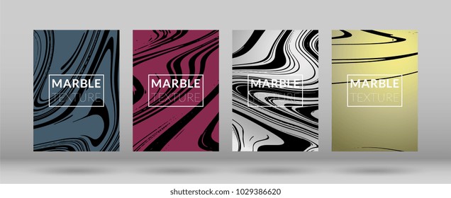 Set of  Covers with Marble Texture. Colorful Fluid. Poster, Brochure, Invitation, Simple Design Presentation, Cover Book, Magazine Cover, Catalog, Announcement. Gradient Vector Marble Texture.