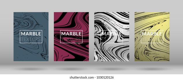 Set of  Covers with Marble Texture. Colorful Fluid. Poster, Brochure, Invitation, Cool Cover, Party Flyers, Business Card, Poster Design, Futurist Title Page. Gradient Vector Marble Texture.