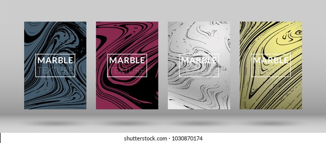 Set of  Covers with Marble Texture. Colorful Fluid. Poster, Brochure, Invitation, Simple Design Presentation, Cover Book, Magazine Cover, Catalog, Announcement. Gradient Vector Marble Texture.