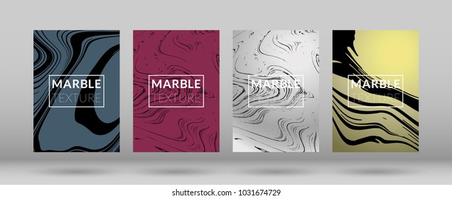 Set of  Covers with Marble Texture. Colorful Fluid. Poster, Brochure, Invitation, Simple Design Presentation, Cover Book, Magazine Cover, Catalog, Announcement. Gradient Vector Marble Texture.