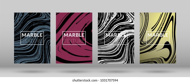 Set of  Covers with Marble Texture. Colorful Fluid. Poster, Brochure, Invitation, Cool Cover, Party Flyers, Business Card, Poster Design, Futurist Title Page. Gradient Vector Marble Texture.
