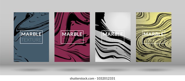 Set of  Covers with Marble Texture. Colorful Fluid. Poster, Brochure, Invitation, Cool Cover, Party Flyers, Business Card, Poster Design, Futurist Title Page. Gradient Vector Marble Texture.