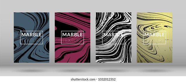 Set of  Covers with Marble Texture. Colorful Fluid. Poster, Brochure, Invitation, Cool Cover, Party Flyers, Business Card, Poster Design, Futurist Title Page. Gradient Vector Marble Texture.