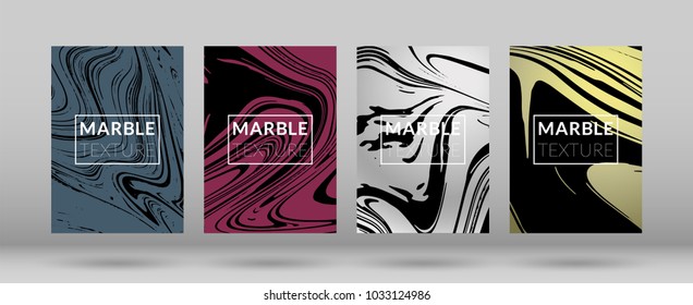Set of  Covers with Marble Texture. Colorful Fluid. Poster, Brochure, Invitation, Simple Design Presentation, Cover Book, Magazine Cover, Catalog, Announcement. Gradient Vector Marble Texture.