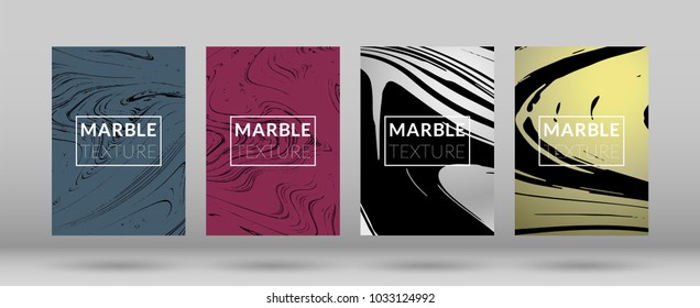 Set of  Covers with Marble Texture. Colorful Fluid. Poster, Brochure, Invitation, Cool Cover, Party Flyers, Business Card, Poster Design, Futurist Title Page. Gradient Vector Marble Texture.