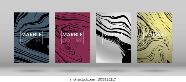 Set of  Covers with Marble Texture. Colorful Fluid. Poster, Brochure, Invitation, Cool Cover, Party Flyers, Business Card, Poster Design, Futurist Title Page. Gradient Vector Marble Texture.