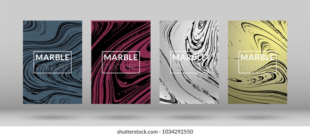Set of  Covers with Marble Texture. Colorful Fluid. Poster, Brochure, Invitation, Cool Cover, Party Flyers, Business Card, Poster Design, Futurist Title Page. Gradient Vector Marble Texture.