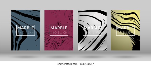 Set of  Covers with Marble Texture. Colorful Fluid. Poster, Brochure, Invitation, Cool Cover, Party Flyers, Business Card, Poster Design, Futurist Title Page. Gradient Vector Marble Texture.