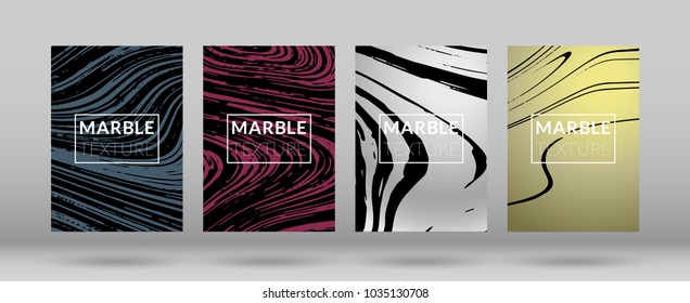 Set of  Covers with Marble Texture. Colorful Fluid. Poster, Brochure, Invitation, Cool Cover, Party Flyers, Business Card, Poster Design, Futurist Title Page. Gradient Vector Marble Texture.