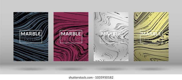 Set of  Covers with Marble Texture. Colorful Fluid. Poster, Brochure, Invitation, Simple Design Presentation, Cover Book, Magazine Cover, Catalog, Announcement. Gradient Vector Marble Texture.