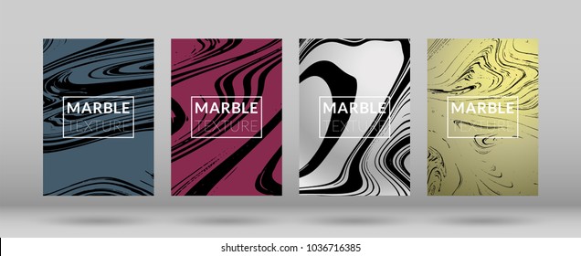 Set of  Covers with Marble Texture. Colorful Fluid. Poster, Brochure, Invitation, Cool Cover, Party Flyers, Business Card, Poster Design, Futurist Title Page. Gradient Vector Marble Texture.