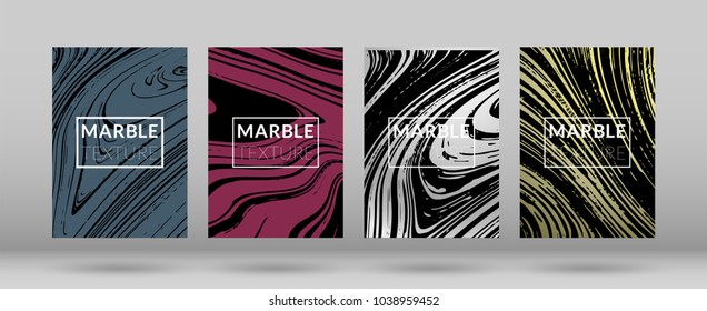 Set of  Covers with Marble Texture. Colorful Fluid. Poster, Brochure, Invitation, Simple Design Presentation, Cover Book, Magazine Cover, Catalog, Announcement. Gradient Vector Marble Texture.