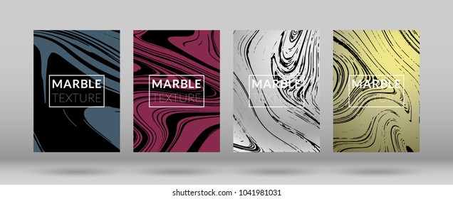 Set of  Covers with Marble Texture. Colorful Fluid. Poster, Brochure, Invitation, Simple Design Presentation, Cover Book, Magazine Cover, Catalog, Announcement. Gradient Vector Marble Texture.
