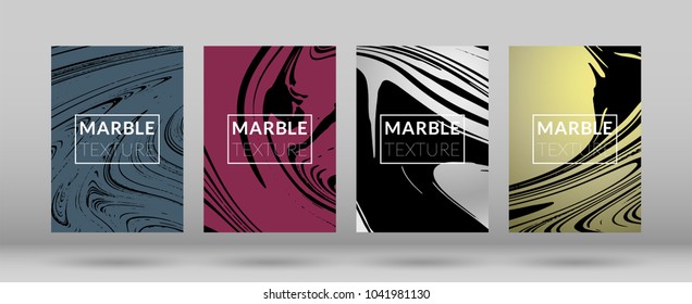 Set of  Covers with Marble Texture. Colorful Fluid. Poster, Brochure, Invitation, Cool Cover, Party Flyers, Business Card, Poster Design, Futurist Title Page. Gradient Vector Marble Texture.