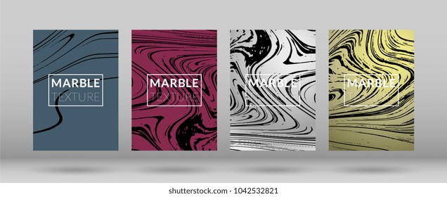 Set of  Covers with Marble Texture. Colorful Fluid. Poster, Brochure, Invitation, Cool Cover, Party Flyers, Business Card, Poster Design, Futurist Title Page. Gradient Vector Marble Texture.