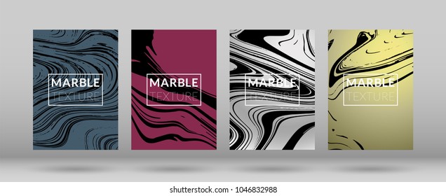 Set of  Covers with Marble Texture. Colorful Fluid. Poster, Brochure, Invitation, Cool Cover, Party Flyers, Business Card, Poster Design, Futurist Title Page. Gradient Vector Marble Texture.