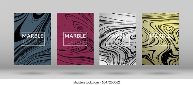 Set of  Covers with Marble Texture. Colorful Fluid. Poster, Brochure, Invitation, Cool Cover, Party Flyers, Business Card, Poster Design, Futurist Title Page. Gradient Vector Marble Texture.