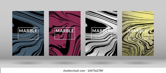 Set of  Covers with Marble Texture. Colorful Fluid. Poster, Brochure, Invitation, Cool Cover, Party Flyers, Business Card, Poster Design, Futurist Title Page. Gradient Vector Marble Texture.