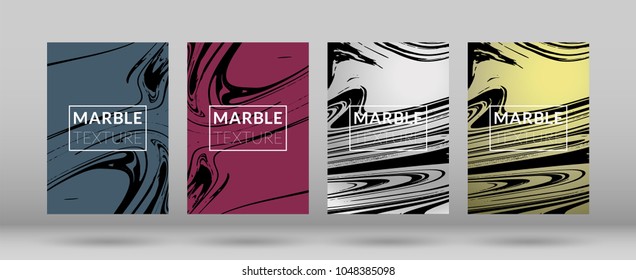 Set of  Covers with Marble Texture. Colorful Fluid. Poster, Brochure, Invitation, Simple Design Presentation, Cover Book, Magazine Cover, Catalog, Announcement. Gradient Vector Marble Texture.