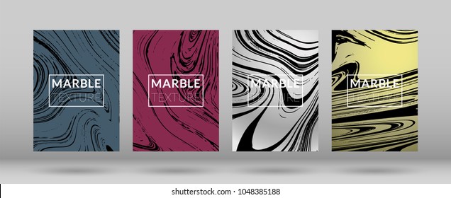 Set of  Covers with Marble Texture. Colorful Fluid. Poster, Brochure, Invitation, Simple Design Presentation, Cover Book, Magazine Cover, Catalog, Announcement. Gradient Vector Marble Texture.