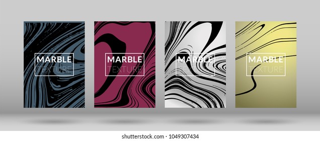 Set of  Covers with Marble Texture. Colorful Fluid. Poster, Brochure, Invitation, Simple Design Presentation, Cover Book, Magazine Cover, Catalog, Announcement. Gradient Vector Marble Texture.