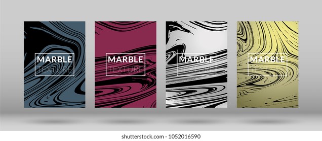Set of  Covers with Marble Texture. Colorful Fluid. Poster, Brochure, Invitation, Simple Design Presentation, Cover Book, Magazine Cover, Catalog, Announcement. Gradient Vector Marble Texture.