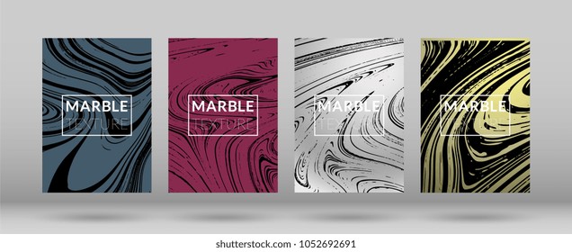 Set of  Covers with Marble Texture. Colorful Fluid. Poster, Brochure, Invitation, Cool Cover, Party Flyers, Business Card, Poster Design, Futurist Title Page. Gradient Vector Marble Texture.