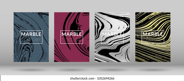 Set of  Covers with Marble Texture. Colorful Fluid. Poster, Brochure, Invitation, Simple Design Presentation, Cover Book, Magazine Cover, Catalog, Announcement. Gradient Vector Marble Texture.