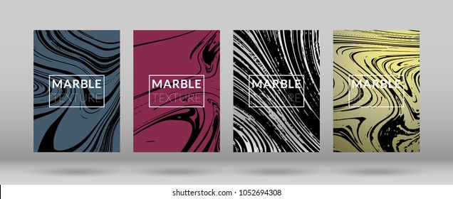 Set of  Covers with Marble Texture. Colorful Fluid. Poster, Brochure, Invitation, Cool Cover, Party Flyers, Business Card, Poster Design, Futurist Title Page. Gradient Vector Marble Texture.