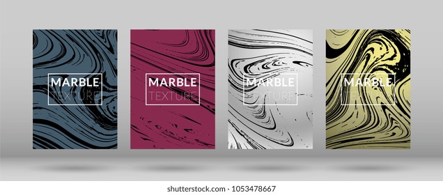 Set of  Covers with Marble Texture. Colorful Fluid. Poster, Brochure, Invitation, Cool Cover, Party Flyers, Business Card, Poster Design, Futurist Title Page. Gradient Vector Marble Texture.