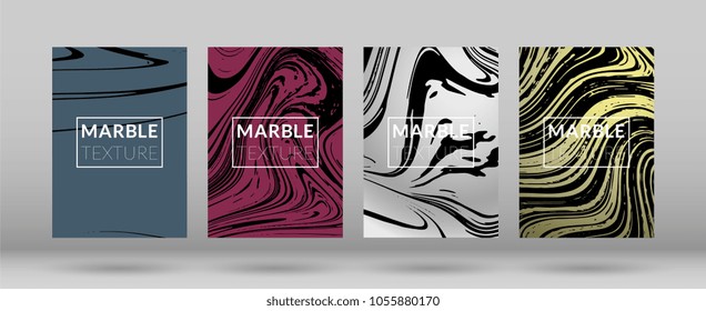 Set of  Covers with Marble Texture. Colorful Fluid. Poster, Brochure, Invitation, Cool Cover, Party Flyers, Business Card, Poster Design, Futurist Title Page. Gradient Vector Marble Texture.