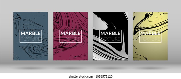 Set of  Covers with Marble Texture. Colorful Fluid. Poster, Brochure, Invitation, Cool Cover, Party Flyers, Business Card, Poster Design, Futurist Title Page. Gradient Vector Marble Texture.