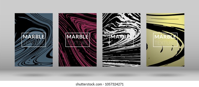 Set of  Covers with Marble Texture. Colorful Fluid. Poster, Brochure, Invitation, Simple Design Presentation, Cover Book, Magazine Cover, Catalog, Announcement. Gradient Vector Marble Texture.