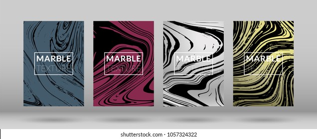 Set of  Covers with Marble Texture. Colorful Fluid. Poster, Brochure, Invitation, Cool Cover, Party Flyers, Business Card, Poster Design, Futurist Title Page. Gradient Vector Marble Texture.