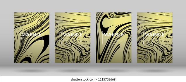 Set of  Covers with Marble Texture. Gradient Vector Marble. Golden Marble Textured Cool Cover, Party Flyers, Business Card, Poster Design, Futurist Title Page.

