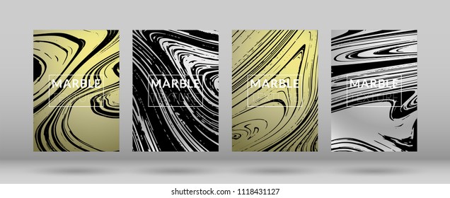 Set of  Covers with Marble Texture. Gradient Vector Marble. Silver Textured Cool Cover, Party Flyers, Business Card, Poster Design, Futurist Title Page.

