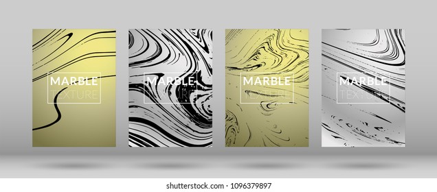 Set of  Covers with Marble Texture. Ink Splash. Colorful Fluid. Poster, Brochure, Invitation, Simple Design Presentation, Cover Book, Magazine Cover, Catalog, Sale, Announcement. Size A4. 
