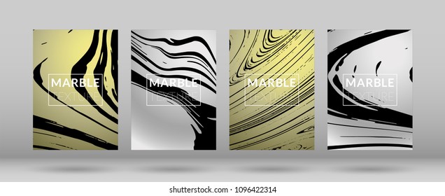 Set of  Covers with Marble Texture. Ink Splash. Colorful Fluid. Marble Textured Cool Cover, Party Flyers, Business Card, Poster Design, Futurist Title Page.

