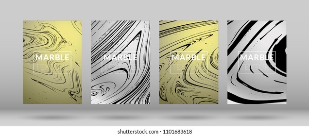 Set of  Covers with Marble Texture. Ink Splash. Colorful Fluid. Marble Textured Cool Cover, Party Flyers, Business Card, Poster Design, Futurist Title Page.

