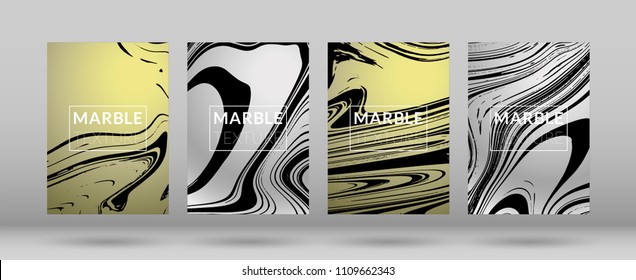 Set of  Covers with Marble Texture. Ink Splash. Colorful Fluid. Poster, Brochure, Invitation, Simple Design Presentation, Cover Book, Magazine Cover, Catalog, Sale, Announcement. Size A4. 
