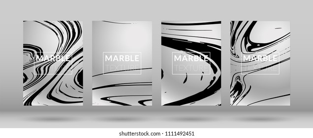 Set of  Covers with Marble Texture. Ink Splash. Colorful Fluid. Marble Textured Cool Cover, Party Flyers, Business Card, Poster Design, Futurist Title Page.

