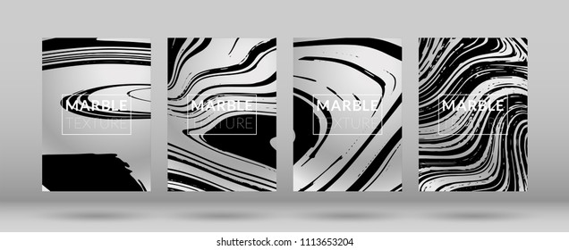 Set of  Covers with Marble Texture. Ink Splash. Colorful Fluid. Marble Textured Cool Cover, Party Flyers, Business Card, Poster Design, Futurist Title Page.

