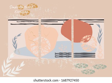 Set of covers with minimal abstract shapes design. Hygge decor. Terracotta, ivory, green wall art illustration. Scandinavian modern geometric design. Vector Illustration. Pastel colors art deco image.