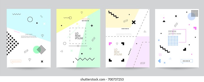 Set of covers with minimal design and geometric forms. Abstract geometric vector objects. Modern Decoration shapes and figures for web, print, patterns,branding