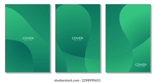 set of covers with modern abstract green wave colorful background
