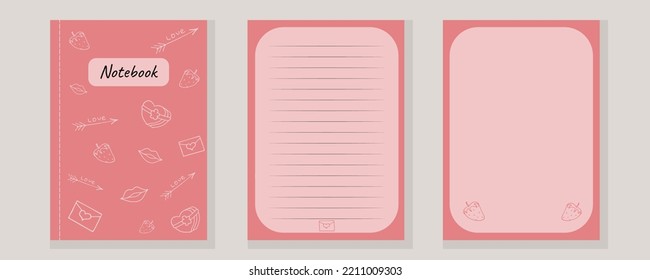 Set covers notebook colorful sketchbook pink elements love vector illustration