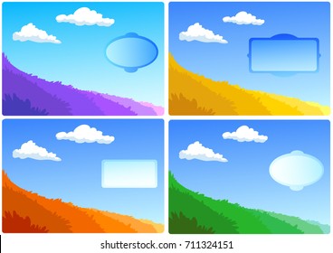 Set covers of notebook, landscape with field, background with frame for positive motivation text
