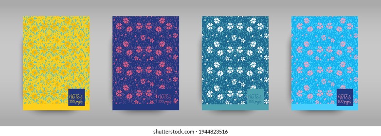 A set of covers for notebooks with small flowers and summer meadows. Cute layout for the women s and children s cover book, notebooks, brochures, school diary templates. Seamless pattern and mask used